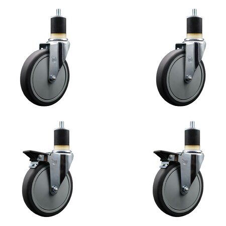 Service Caster 6'' Thermoplastic Rubber Wheel Swivel 1-7/8'' Expanding Stem Caster Set 2 Brakes, 4PK SCC-EX20S614-TPRB-2-PLB-2-178